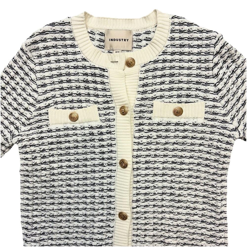 Industry Heavy Black & White Square Knit Gold Button Front Sweater Jacket M - Picture 5 of 13
